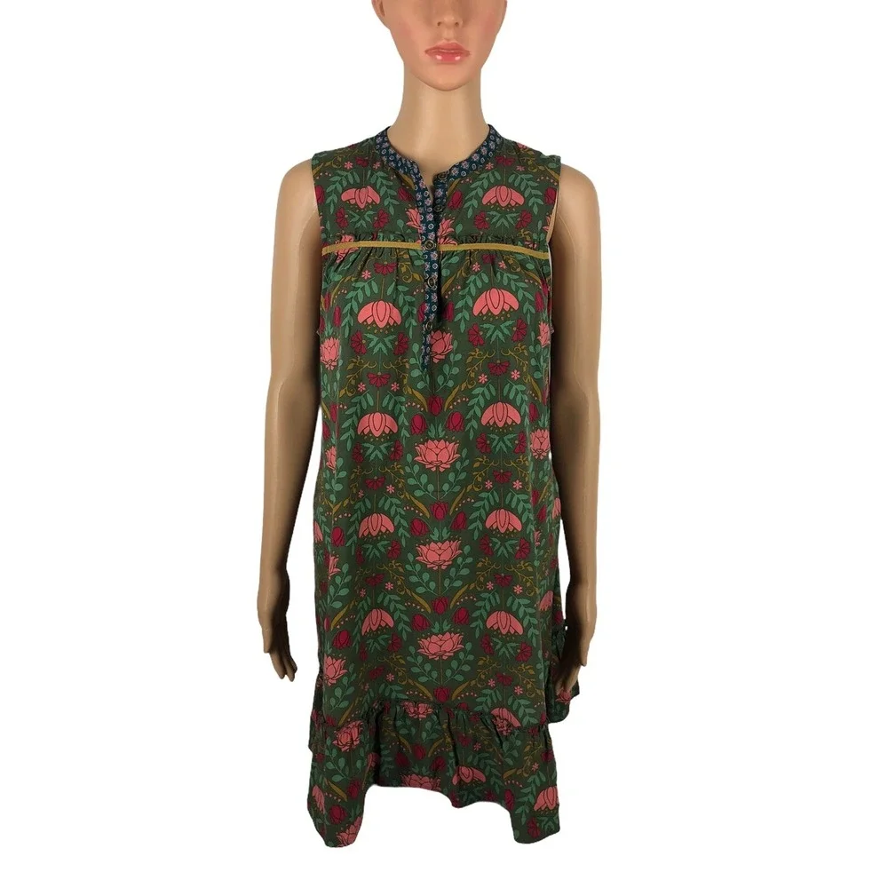 Matilda Jane Womens Medium Shift Dress Floral Rayon Green Multicolor Henley EUC